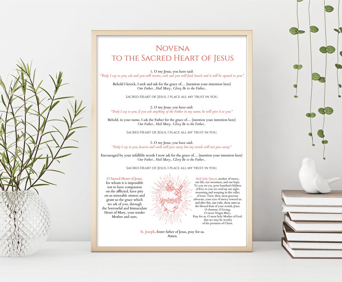 Novena to the Sacred Heart of Jesus Prayer Printable, Sacred Heart Prayer, Catholic Prayer Print ...