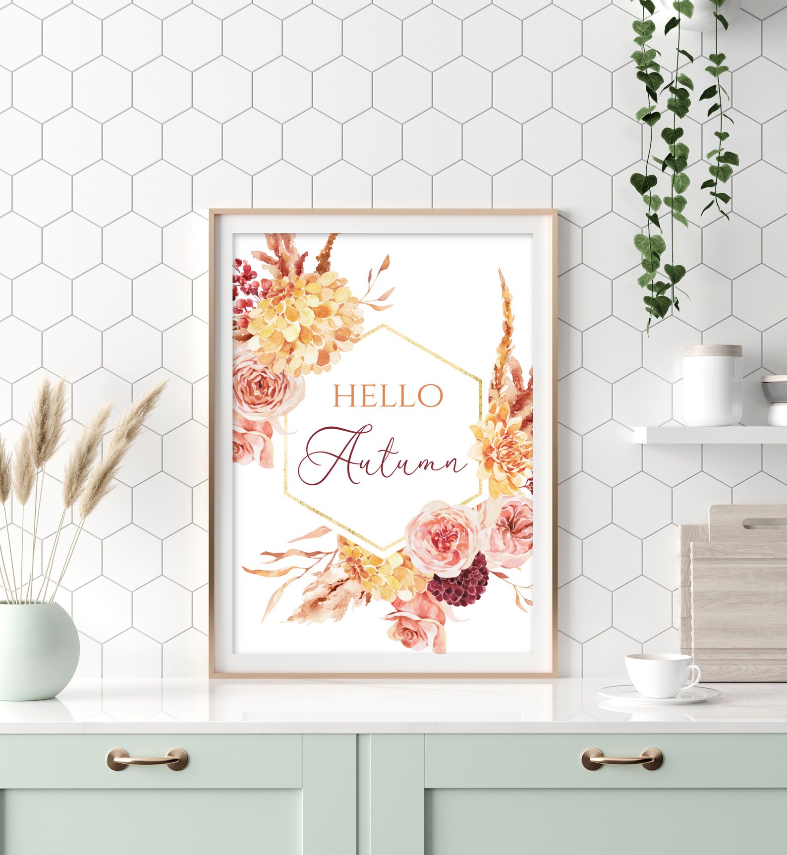 Hello Autumn Wall Art Printable, Hello Fall Wall Decor, DIY Fall Decor