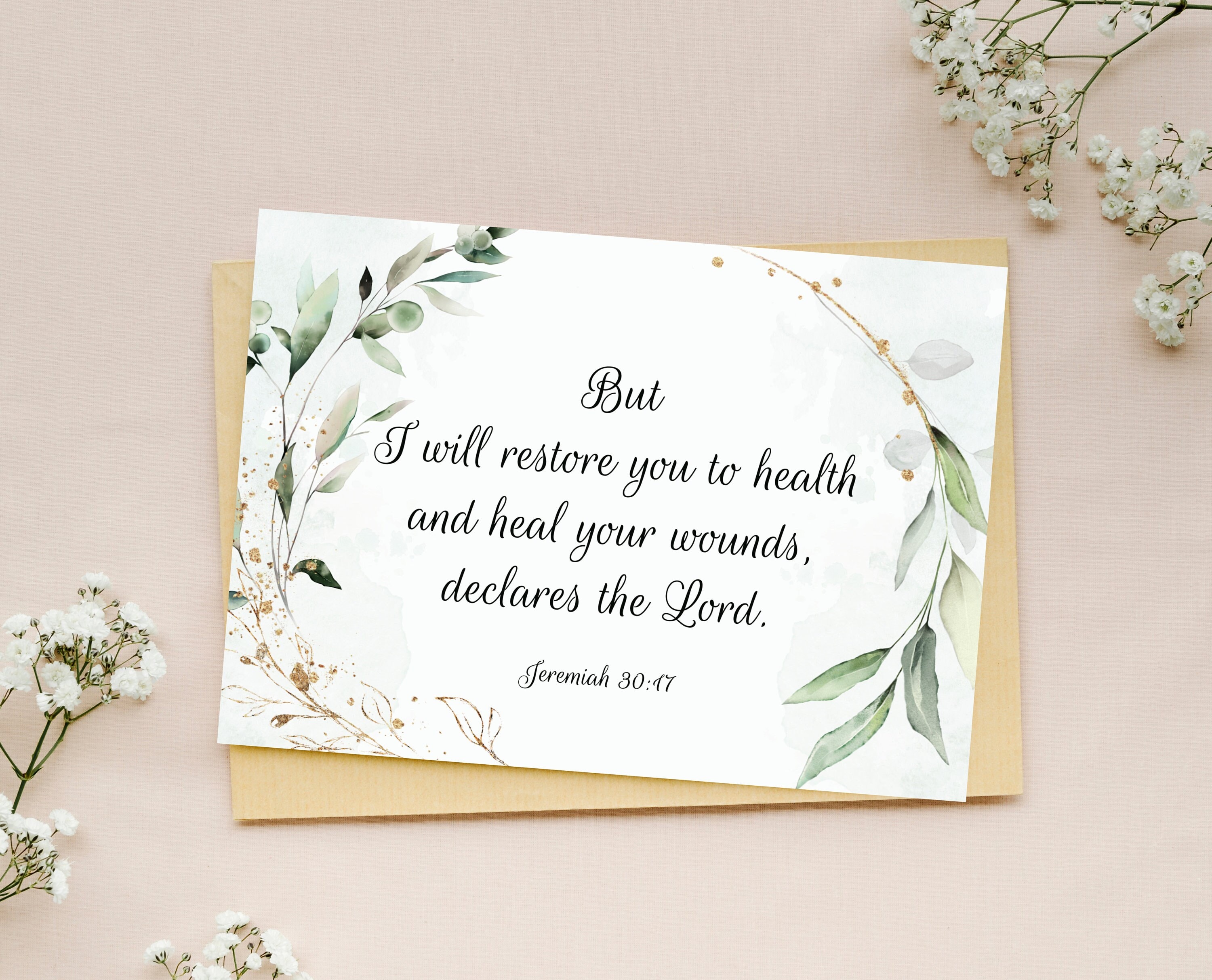 Get Well Soon Card Printable, Jeremiah 3017 Greeting Card, Christian