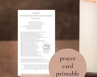 Litany of the Most Precious Blood of Jesus prayer card printable, Litany prayer card, Catholic prayer card,  Jesus Adoration prayer card
