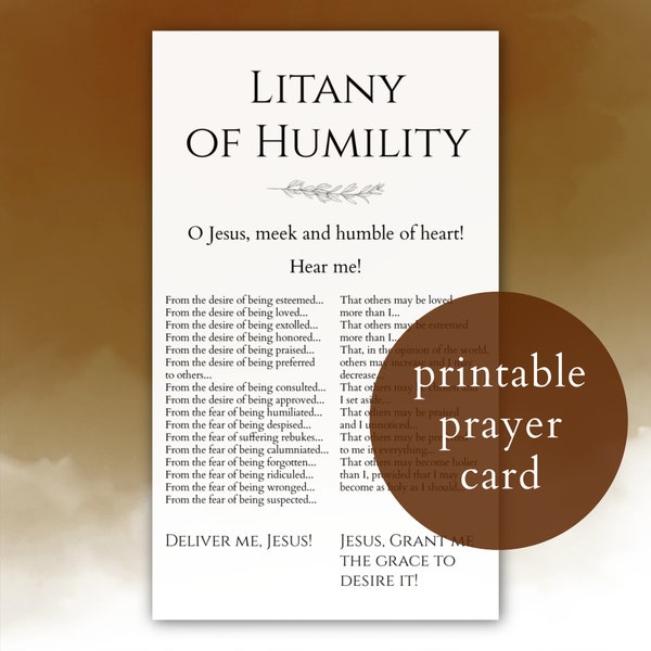 Litany of Humility prayer card printable, Humility prayer print, Deliver Me Jesus prayer, Catholic prayer, Christian gift, Catholic devotion