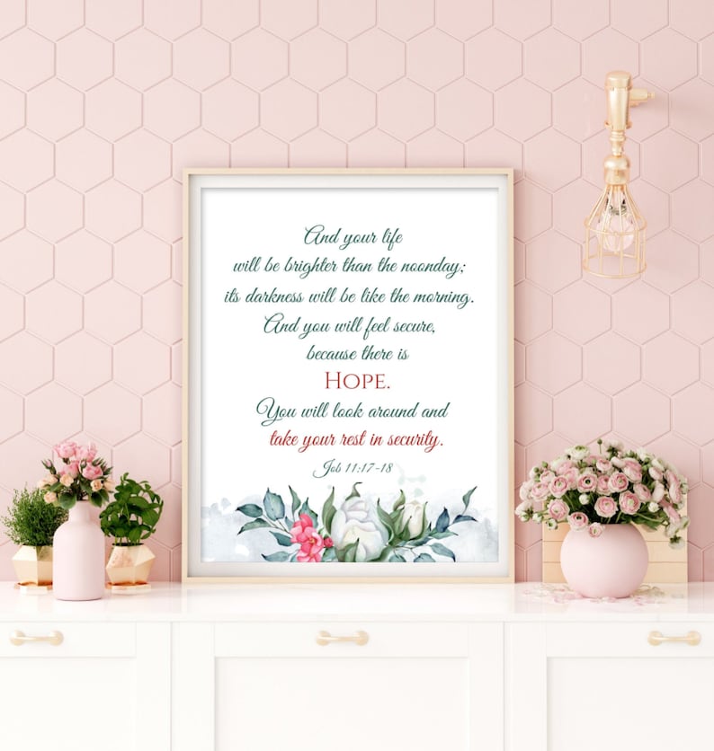 HOPE Printable Wall Art, Job 11 1719, Hope Wall Art, Christian Wall