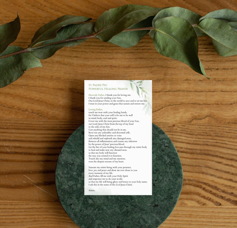 St. Padre Pio Healing Prayer Card Printable, Padre Pio Prayer Card, Powerful Healing Prayer Card ...