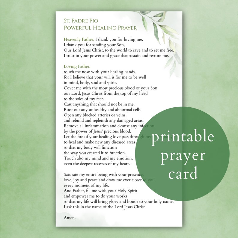 St. Padre Pio Healing Prayer Card Printable, Padre Pio Prayer Card ...