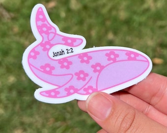 Jonah pink whale Christian sticker 3 inch