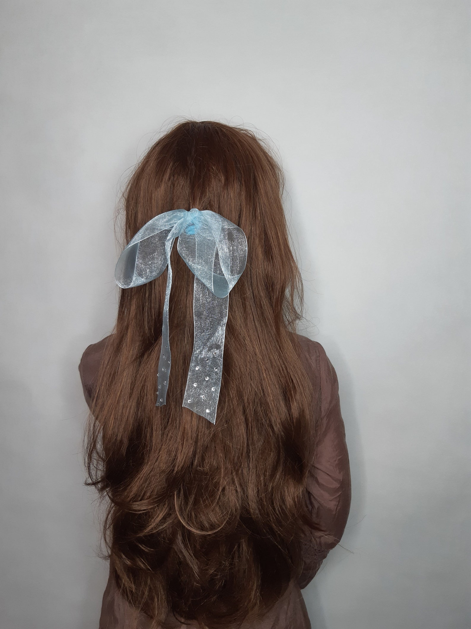 Light blue hair ribbon decorated rhinestones organza hair Etsy