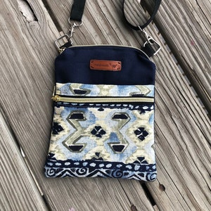 Mini Canvas Crossbody Bag ~ für Smartphone, Reisen, Ausweis, Bargeld ~ 2 Zipper Pouch Bag~ 16,5 in x 8 in ~ Handcrafted ~ Boho ~