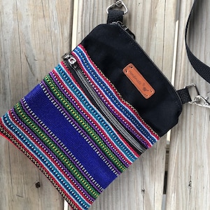 Mini Crossbody Canvas Tasche ~ für Smartphone, Reisen, Ausweis, Bargeld ~ 2 Reißverschluss-Beutel-Tasche ~ 16,5 in x 8 in ~ Handgefertigt ~