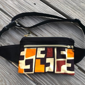Sac banane en toile ~ 8,5 po. x 5 po. ~ taille et bandoulière ~ 2 poches zippées ~ pour smartphone, voyage, carte d'identité, argent liquide, passeport ~ bohème ~ unisexe