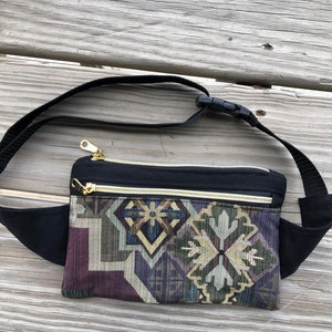 Bauchtasche ~ 22 cm x 13 cm ~ Taille und Umhängetasche ~ 2 Reissverschlusstaschen ~ Boho ~ für Smartphone, Reise, Ausweis, Bargeld, Reisepass ~ Handgefertigt