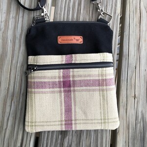 Mini Crossbody Canvas Tasche ~ für Smartphone, Reisen, Ausweis, Bargeld ~ 2 Reißverschluss-Beutel-Tasche ~ 16,5 in x 8 in ~ Handgefertigt ~ Boho ~ Leinentasche
