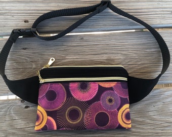 Fanny Pack ~ Canvas  ~ 8.5 in x 5 in ~ for Waist & Crossbody ~ 2 Zipper Pockets ~ for Smartphone, Travel, ID , Cash, Passport ~Boho