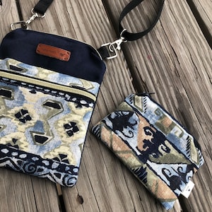 Passendes Set ~ Mini Umhängetasche & Münzbeutel ~ für Smartphone, Reise, ID, Bargeld ~ Handarbeit ~ Boho ~ Vintage Peter Pan ~