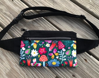 Spring Fanny Pack ~ Canvas  ~ 8.5 in x 5 in ~ Minimalist Belt Bag ~ 2 Zipper Pockets ~ for Smartphone, Travel, ID , Cash, Passport~ Hip Sack