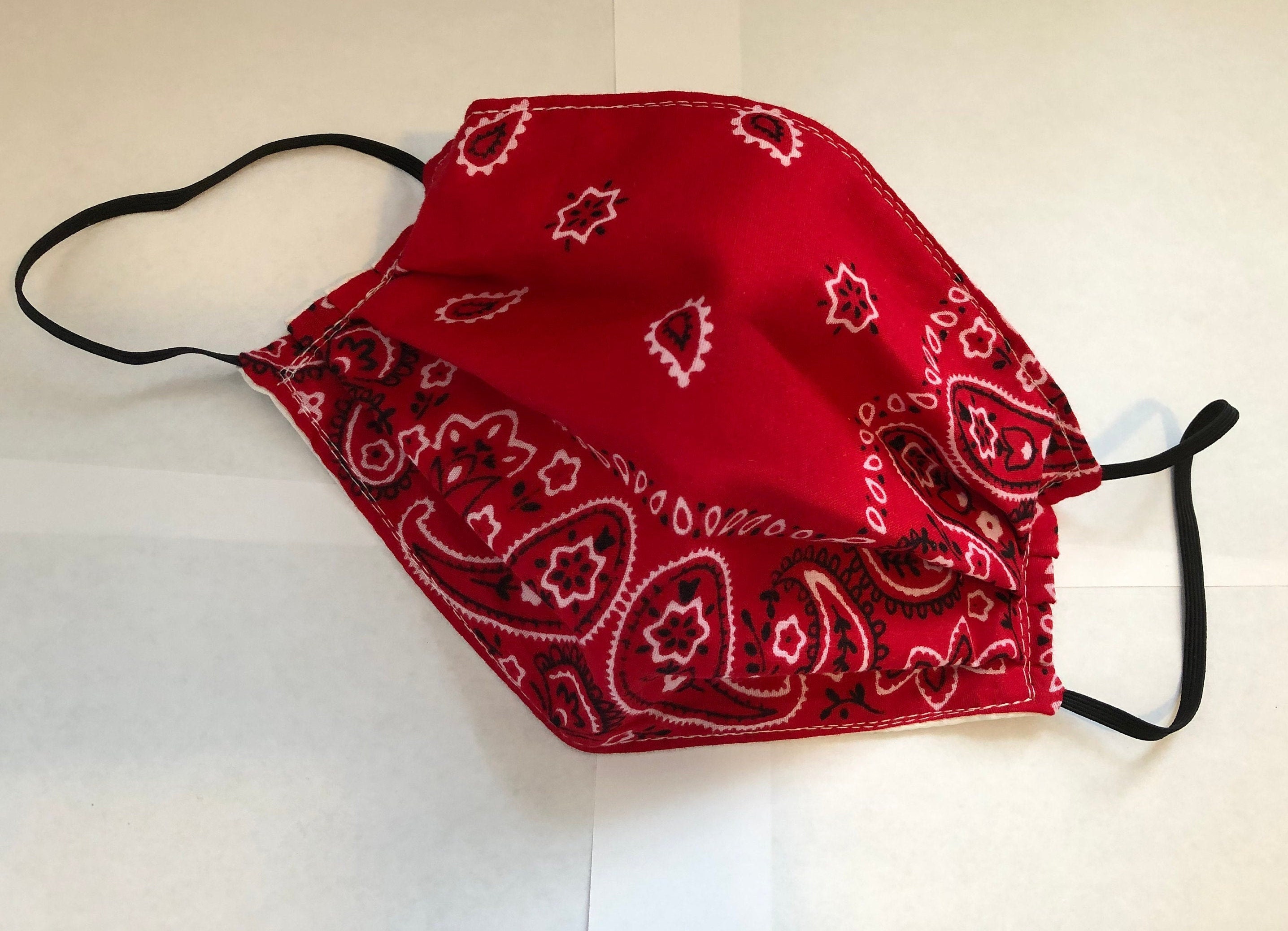 Red Bandana Face Mask Triple Layered Cotton Washable Etsy