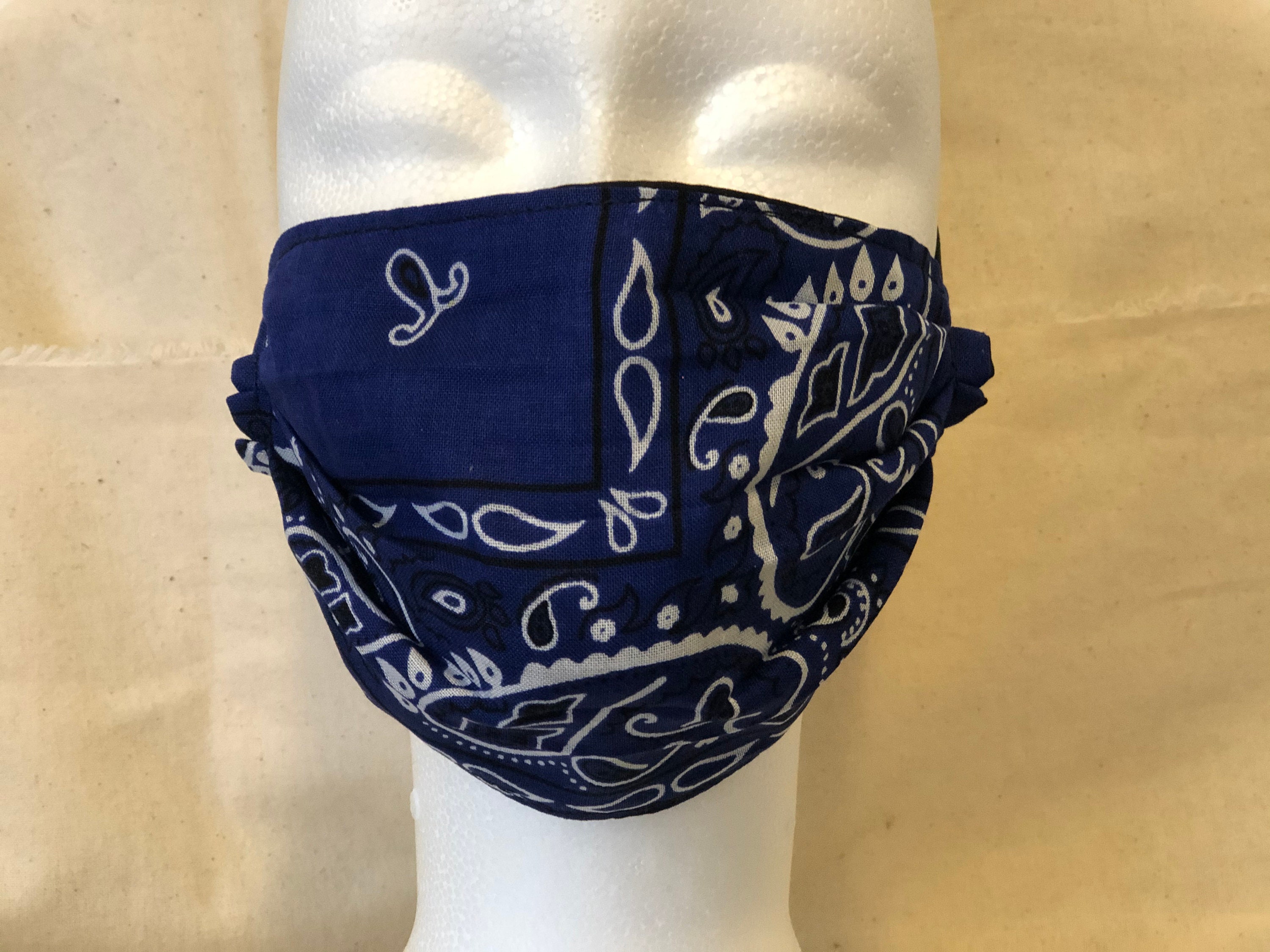 3LAYER COTTON Royal Blue Bandana Face Mask Handmade Etsy
