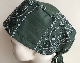 Bandana Surgical Cap ~ Headscarf ~ Olive Green Paisley ~ Medical/Chemo Headwear~ Scrub Cap ~ Food Service~ Boho ~ Unisex