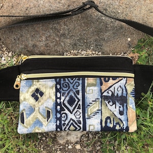 Aztec Fanny Pack ~ Canvas  ~ 8.5 in x 5 in ~ Minimalist Belt Bag ~ 2 Zipper Pockets ~ for Smartphone, Travel, ID , Cash, Passport ~ Hip Sack