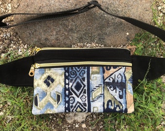 Aztec Fanny Pack ~ Canvas  ~ 8.5 in x 5 in ~ Minimalist Belt Bag ~ 2 Zipper Pockets ~ for Smartphone, Travel, ID , Cash, Passport ~ Hip Sack