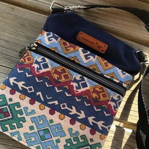 Mini Crossbody Canvas Tasche ~ für Smartphone, Reisen, Ausweis, Bargeld ~ 2 Reißverschluss-Beutel-Tasche ~ 16,5 in x 8 in ~ Handgefertigt ~