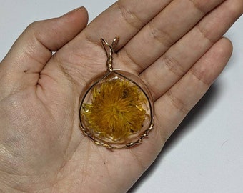 Dandelion Wildflowers Wire Wrapped Resin Pendant