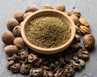 Triphala en polvo, mezcla de hierbas ayurvédicas, Amalaki Bibhitaki Haritaki para té y batidos