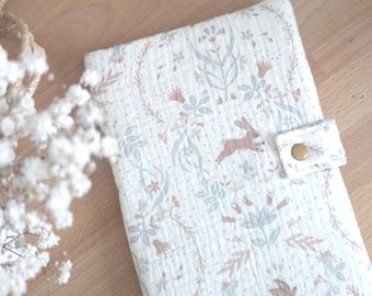 Customizable baby and child health record book cover in cotton gauze