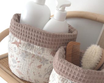 Mocha cotton gauze and honeycomb storage baskets
