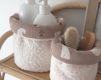 Storage baskets made of cotton gauze and faux fur