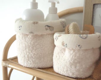 Storage baskets made of cotton gauze and faux fur