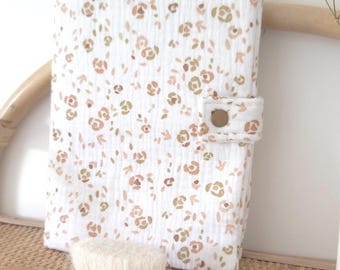 Customizable baby and child health record book cover in cotton gauze