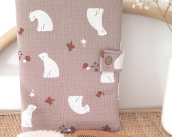 Customizable baby and child health record book cover in cotton gauze