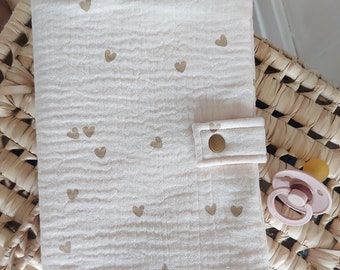 Customizable baby and child health record book cover in cotton gauze