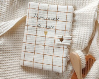 Customizable baby and child health record book cover in cotton gauze