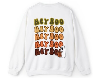 Cute Spooky Hey Boo Ghost Sweatshirt, Womens Ghost Sweatshirt, Spooky Season, Halloween Party Sweater, Fall Graphic Sweater, Cute Halloween