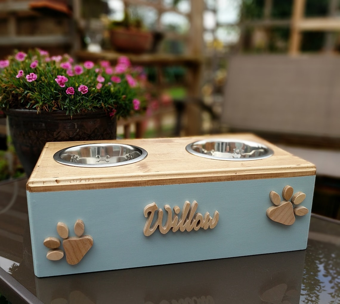 Handmade and personalised raised Dog feeder single and double Etsy