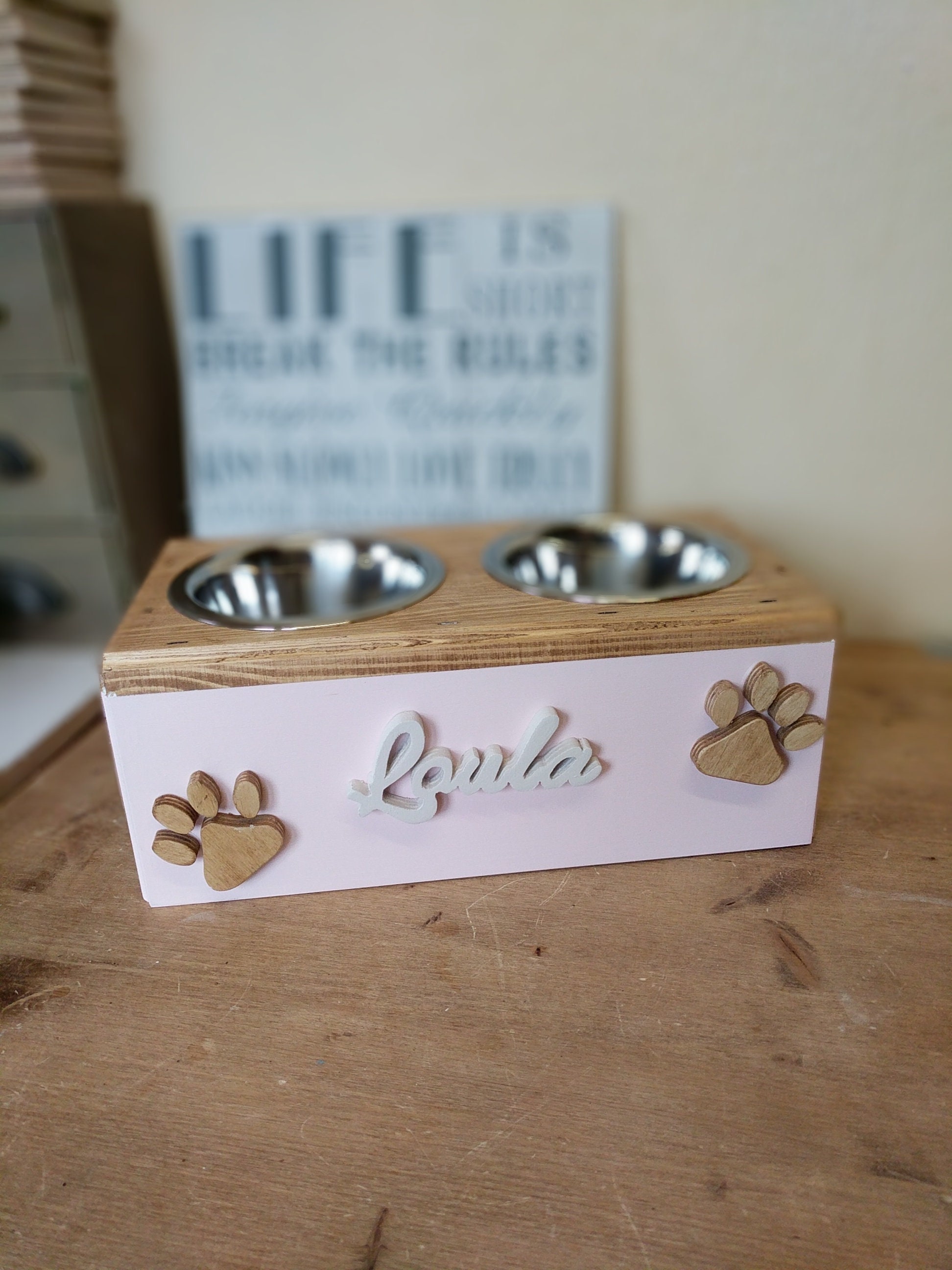 Handmade and personalised raised Dog feeder single and double Etsy
