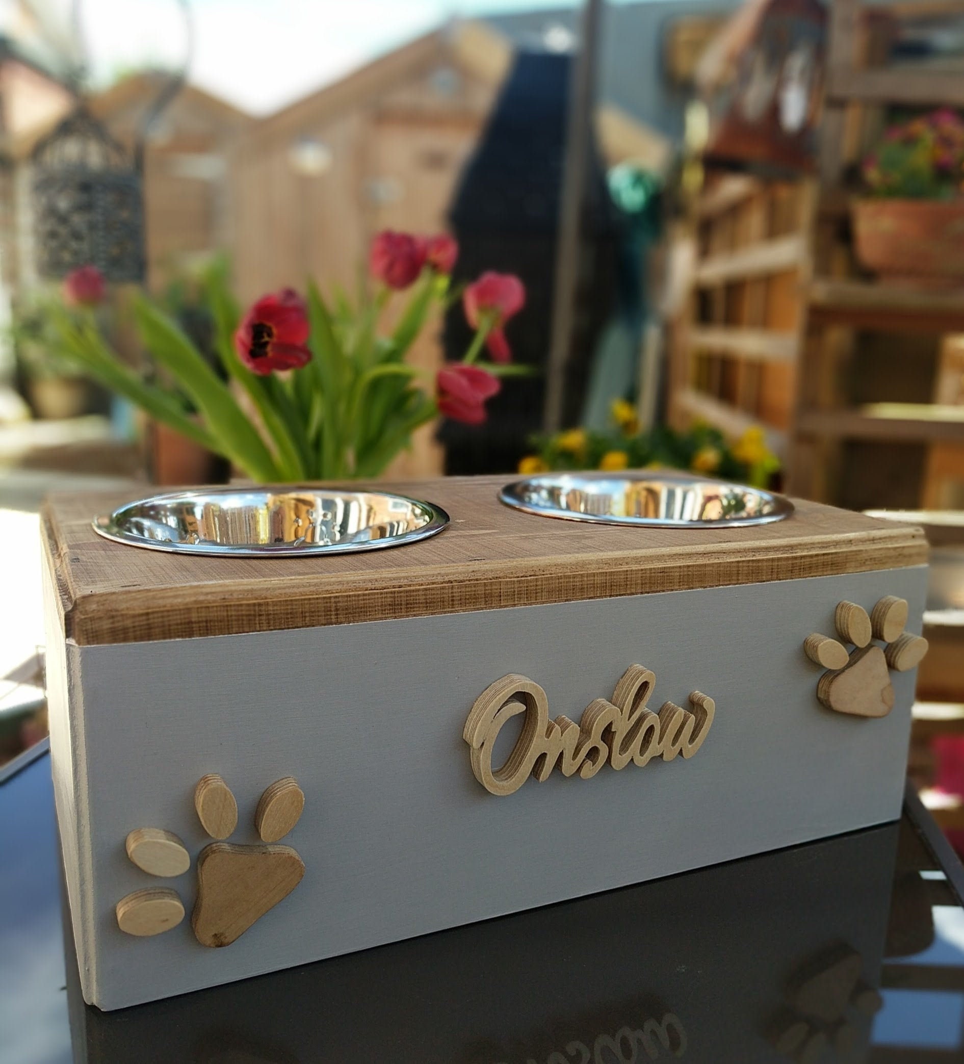 Handmade and personalised raised Dog feeder single and double Etsy