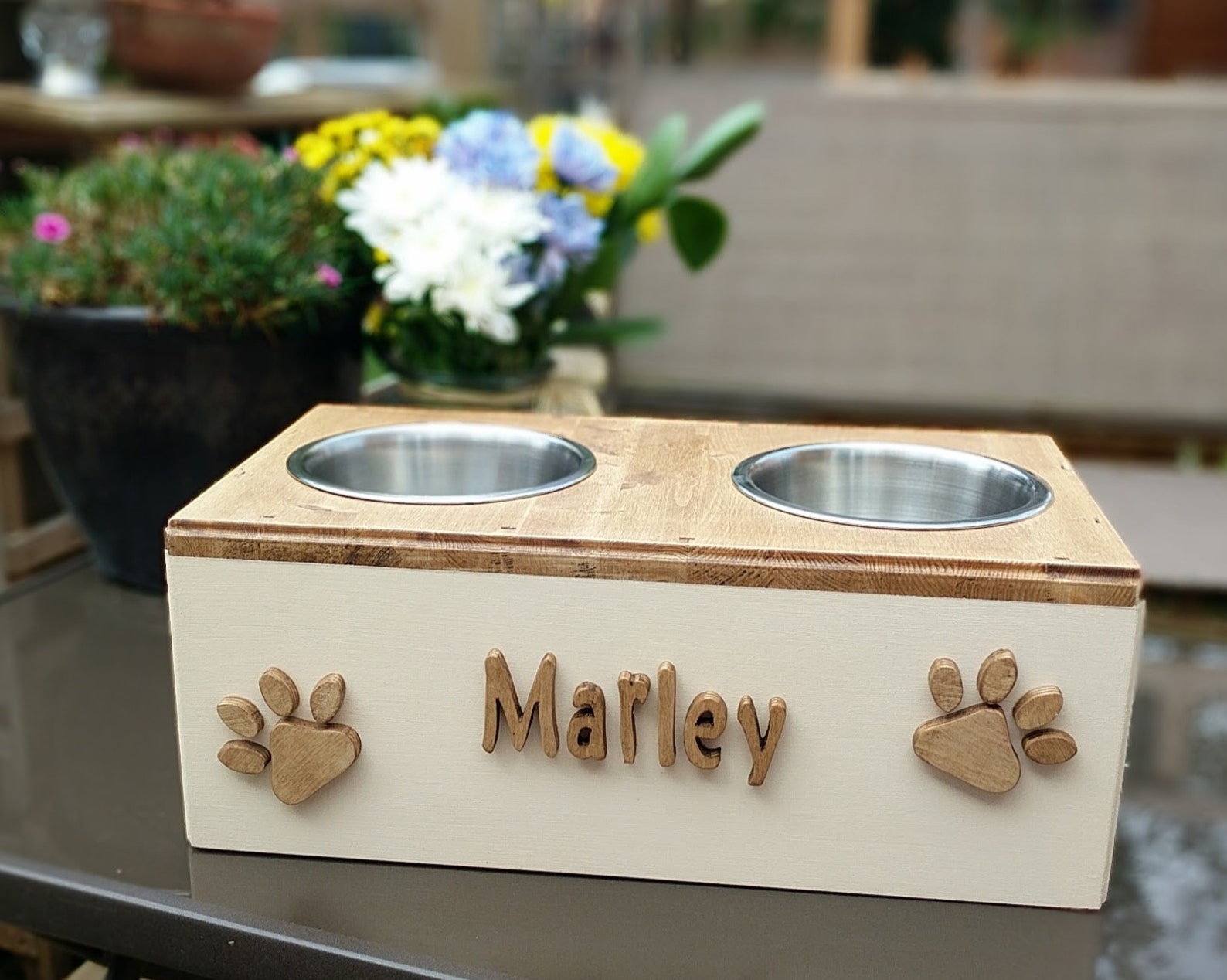 Handmade and personalised raised Dog feeder single and double Etsy