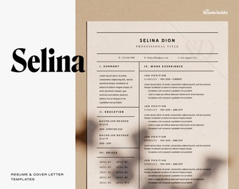 SELINA Resume Template, Professional Resume Template, Resume and Cover Letter, Instant Download Resume, Resume Template, Modern Resume