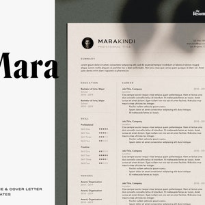 MARA Resume Template, Professional Resume Template, Resume and Cover Letter, Instant Download Resume, Resume Word Template, Modern Resume