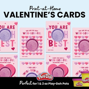 Printable Valentine's Day Cards for Toddlers, Play-Doh Insert, Instant Download, Customizable Name, Classroom Valentine, Feminine Design