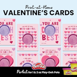 Printable Valentine's Day Cards for Toddlers, Play-Doh Insert, Instant Download, Customizable Name, Classroom Valentine, Feminine Design