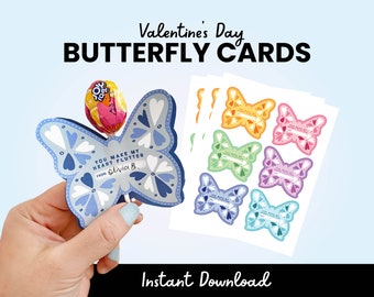 Printable Valentine's Day Cards with Lollipop Insert, Instant Download, DIY Classroom Valentine, Print at Home Cards