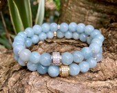 Blue Aquamarine Beaded Bracelet, March Birthstone Jewelry, Women 39 s Crystal Bracelet, Gemstone Jewelry, Gift for Mom