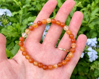 Carnelian Beaded Bracelet – 6mm Gemstone, Boho Stacking Jewelry