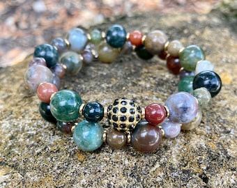 Handmade Jasper Crystal Bracelet Set – Beaded Boho Jewelry