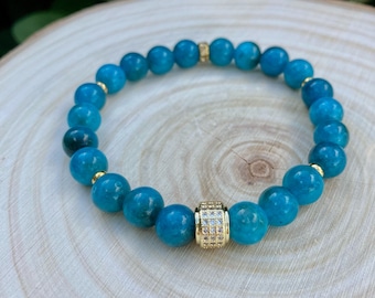 Blue Apatite Gemstone Jewelry, Gemstone Stacking Bracelet, Meaningful Genuine Jewelry, Beaded Stacking Bracelet