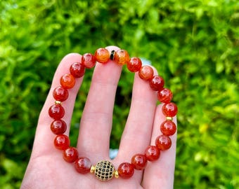 Red Carnelian Gemstone Bracelet – Gold Bead Boho Jewelry