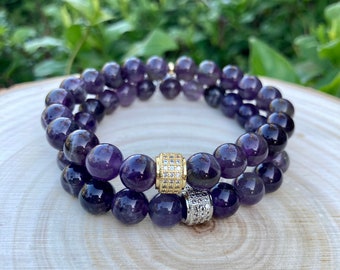 Handmade Amethyst Beaded Bracelet – Natural Stone Boho Jewelry